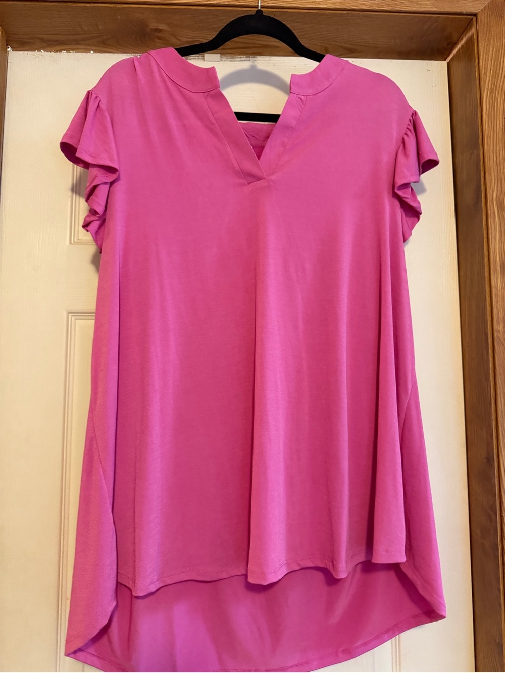 Women’s V-Neck Flutter Sleeve Top - Pink / Multicolor - Picture 3 of 3